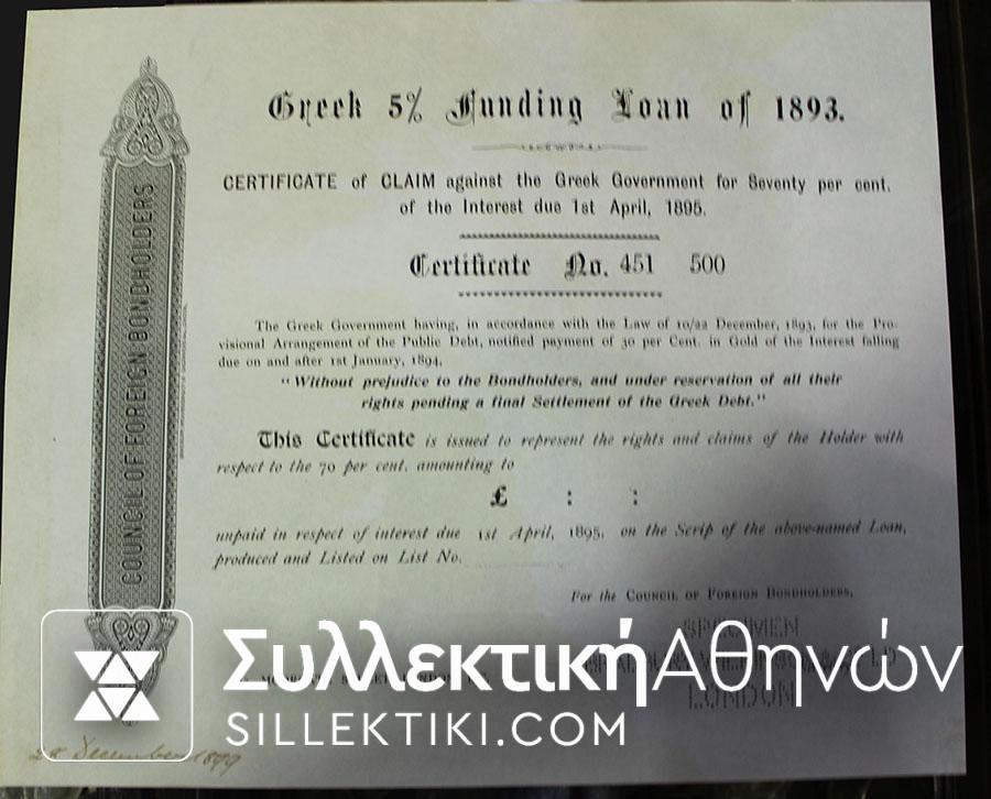 Rare Greek Fuunding Loan of 1893 SPECIMEN